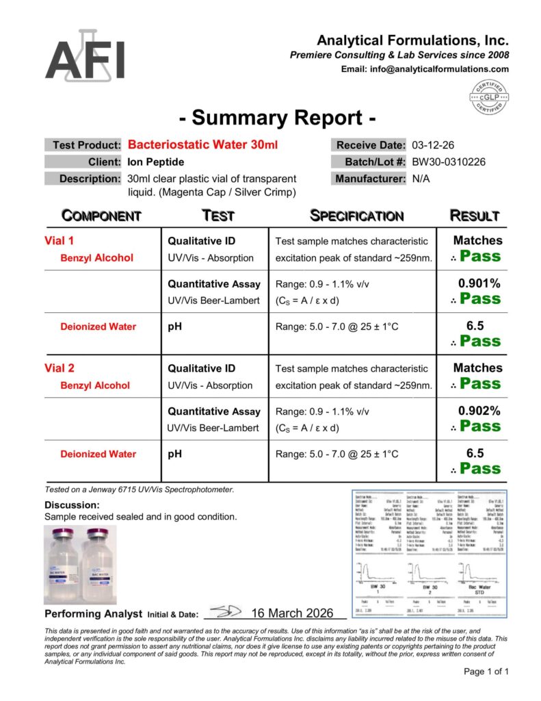 summary report shay bacteriostatic water 30ml 03 14 26 scaled